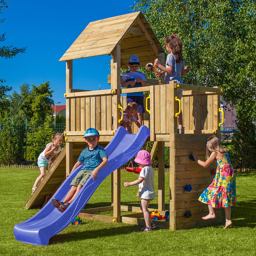 Holz-Gartenspielplatz mit Turm, Rutsche, Schaukel und Kletterwand Carol-3